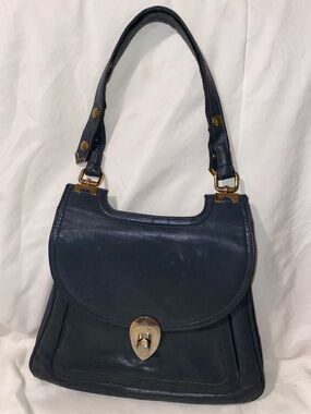 Vintage Zenith Dark Gray Leather Shoulder Bag with Gold Hardware
